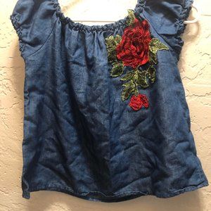 papaya rose embroidered blue top